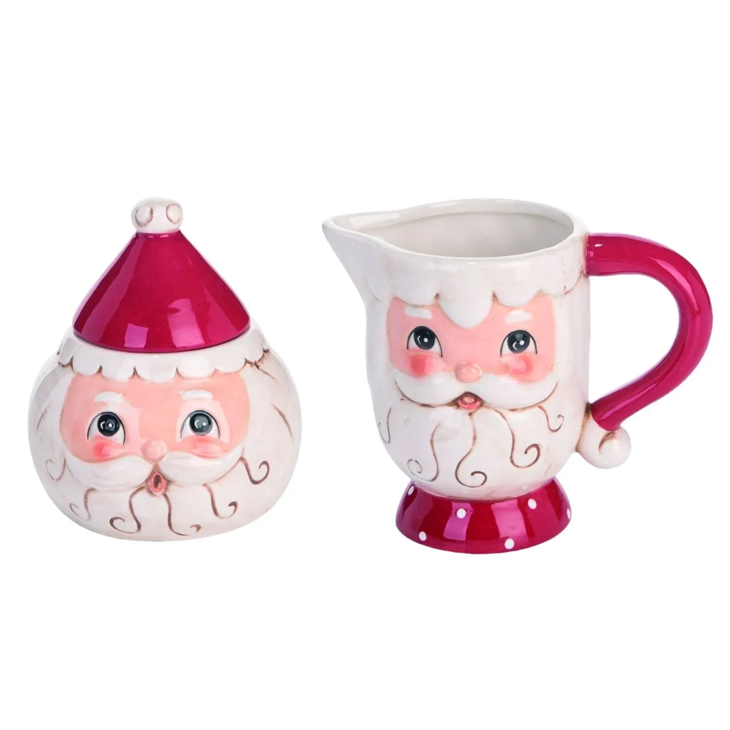 Transpac Y5484 Dolomite Nostalgic Santa Sugar and Creamer, Set of 2