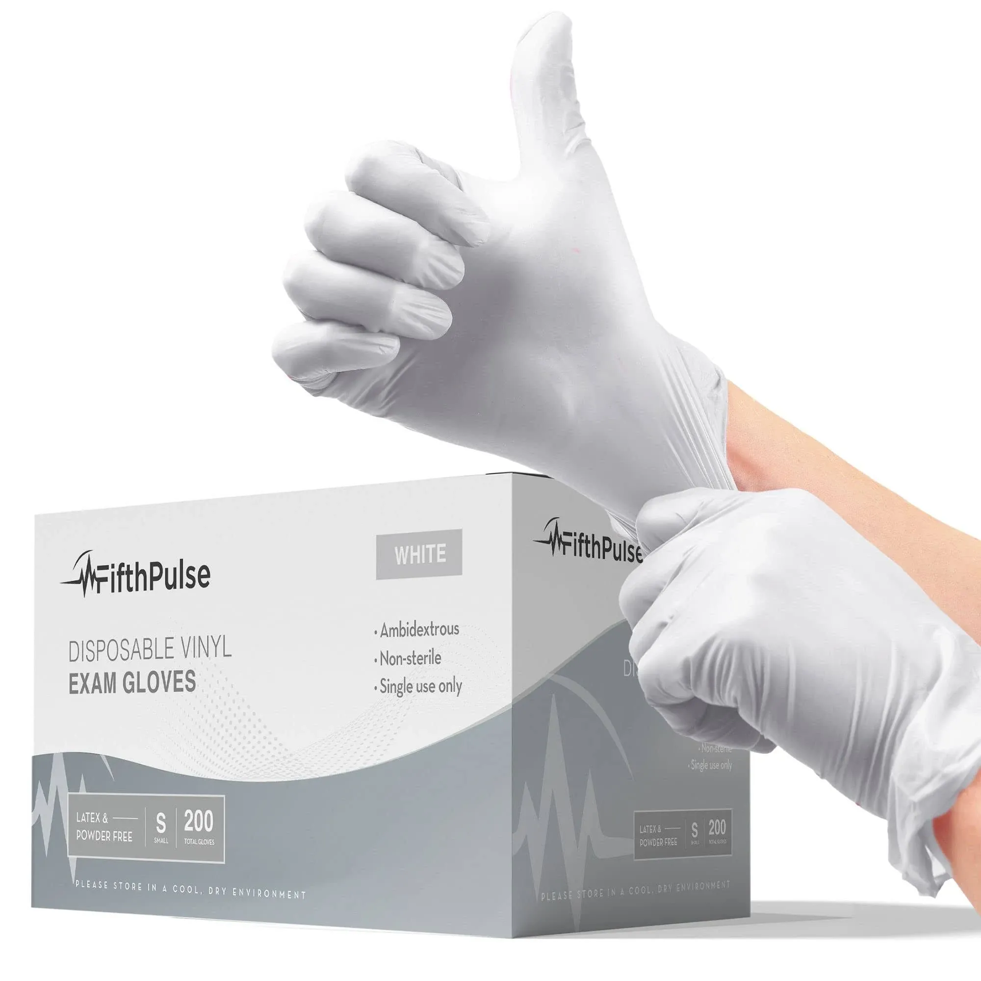 FifthPulse White and Pink Vinyl Disposable Gloves 200 Pack - Powder and Latex Free Medical Exam Gloves