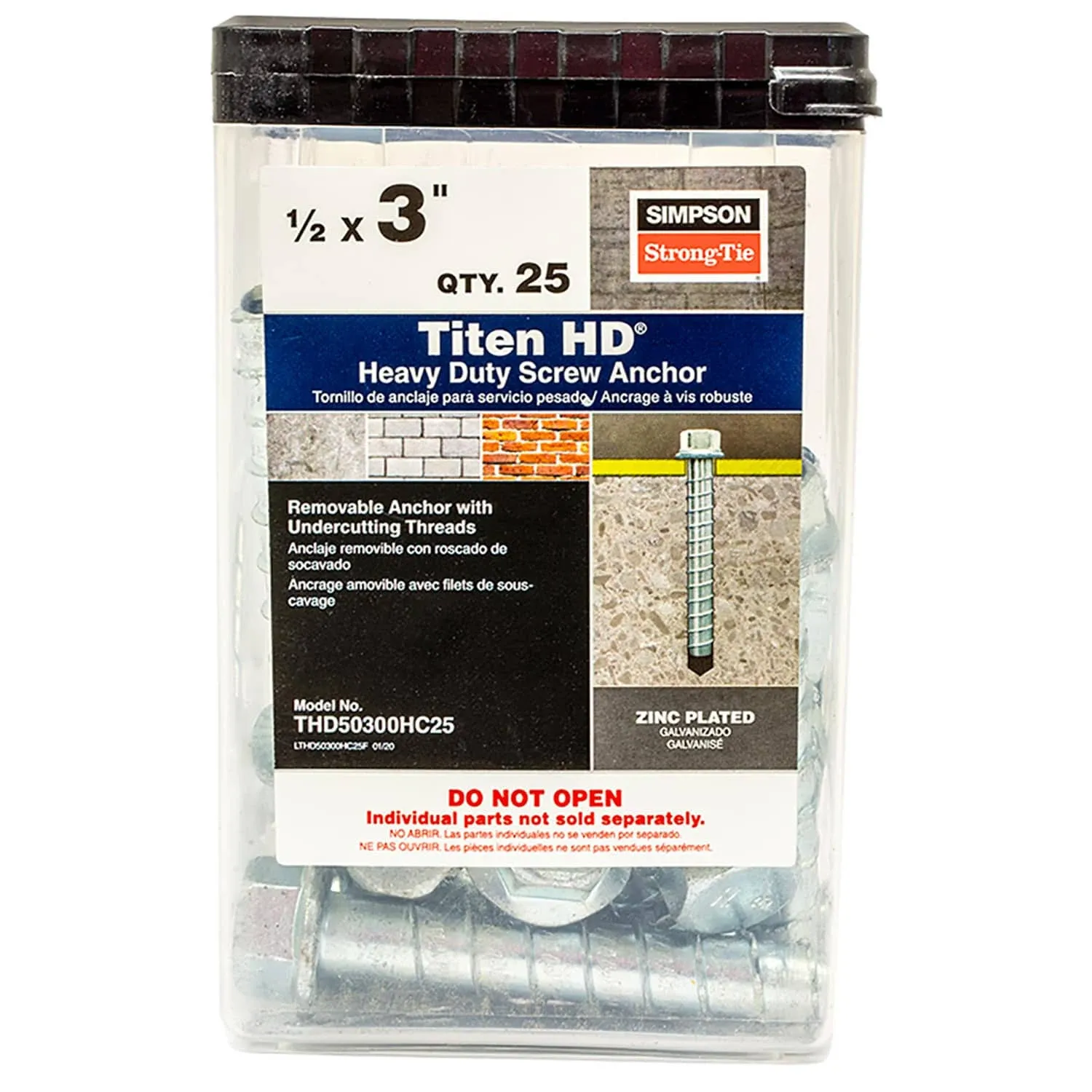 [25 Pack] Simpson Strong-Tie THD50300HC25 Titen HD 1/2 in. x 3 in. Heavy-Duty Screw Anchor