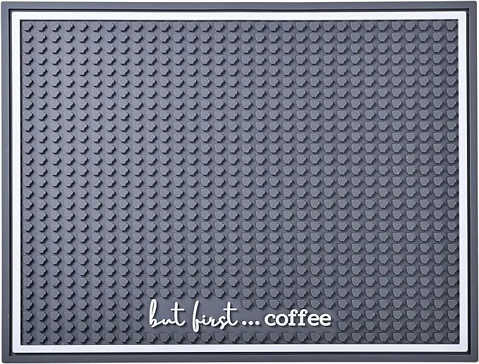 Coffee Station Accessory Rubber Spill Mat But First Coffee Gray