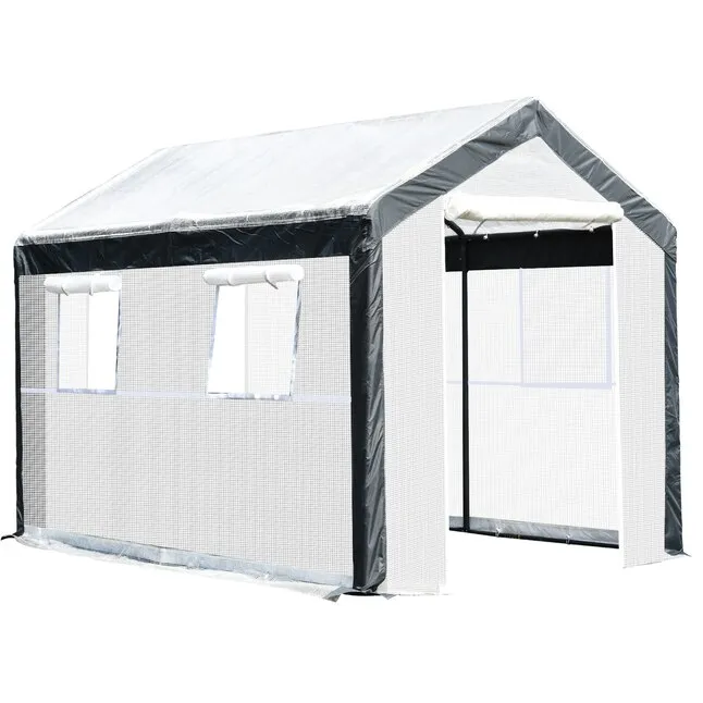 8 ft. L x 6 ft. W x 7 ft. H Walk-in Garden Greenhouse Fully Enclosed with Steel Tubing, 4 Windows and 2 Zippered Doors