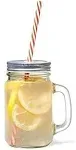 Mason Jar Mugs with Glass Handles and Metal Straws, Brimley 16oz Drinking Glasses Set of 4