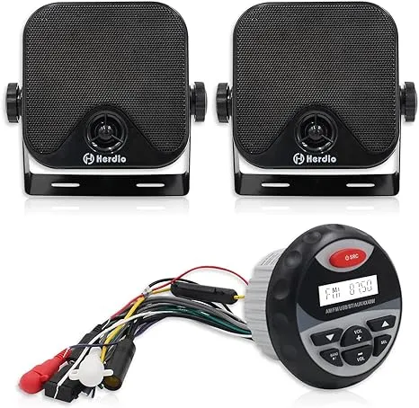 Herdio Receiver/Speaker Package, Bluetooth, Mp3/usb AM/FM Marine Stereo Bundle ...