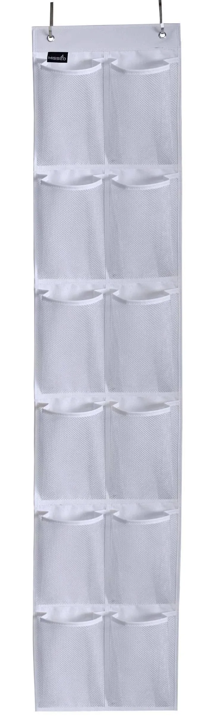 MISSLO Heavy Duty Over The Door Storage with 12 Mesh Pockets (White) White 