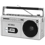 Mini Bluetooth Boombox with Cassette Player, Recorder and Am/FM Radio, Silver