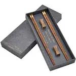 Wooden Chopsticks Reusable with Case, Chinese Chop Sticks Set with Holder 2 Pair