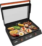 Blackstone 22-Inch Electric Griddle - 1200W Non Stick Ceramic Titanium Coated Stainless Steel Tabletop Griddle with EZ-Touch Control Dial, LCD Display, Patented Rotate & Remove Glass Hood - 8001