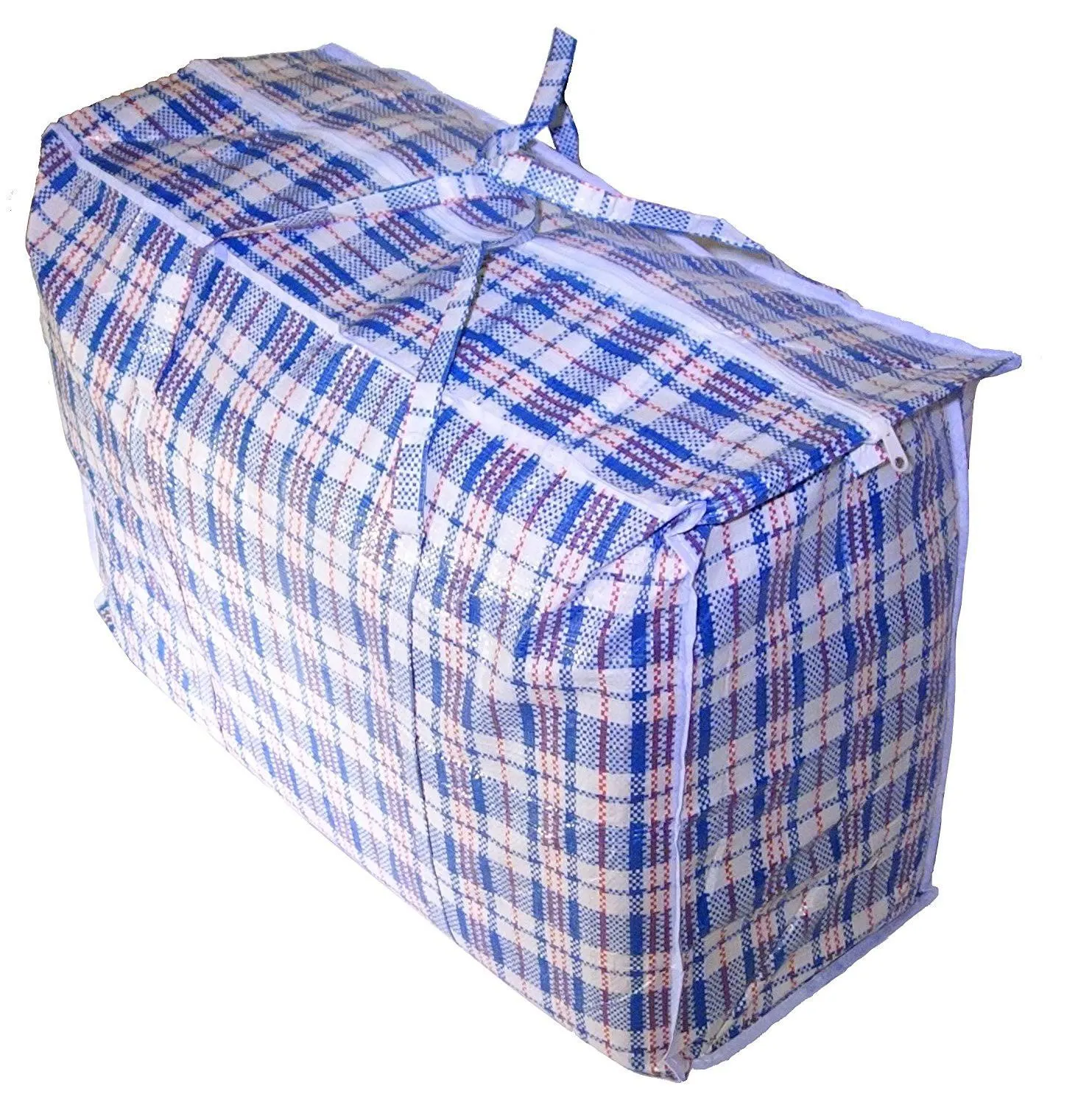 Set of 3 SUPER GIANT JUMBO Laundry Storage Transport Dorm Room Checker Shopping Bags with Zipper & Handles, Size=27"H x 31"L x 7"W Colors Vary between Blue/Red/Black/ Check Design