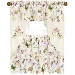 Powersellerusa Floral Butterflies Tier Panels and Swag Curtains, 3-Piece Window Curtains & Valance, for Kitchen or Living Room, Cafe Curtains for