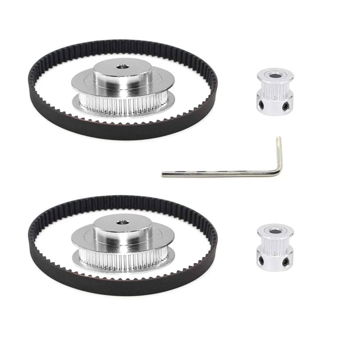 2Kit 2GT Synchronous Wheel 20&60 Teeth 5mm Bore Aluminum Timing Pulley with 2pcs Length 200mm Width 6mm Belt (20-60T-5B-6)