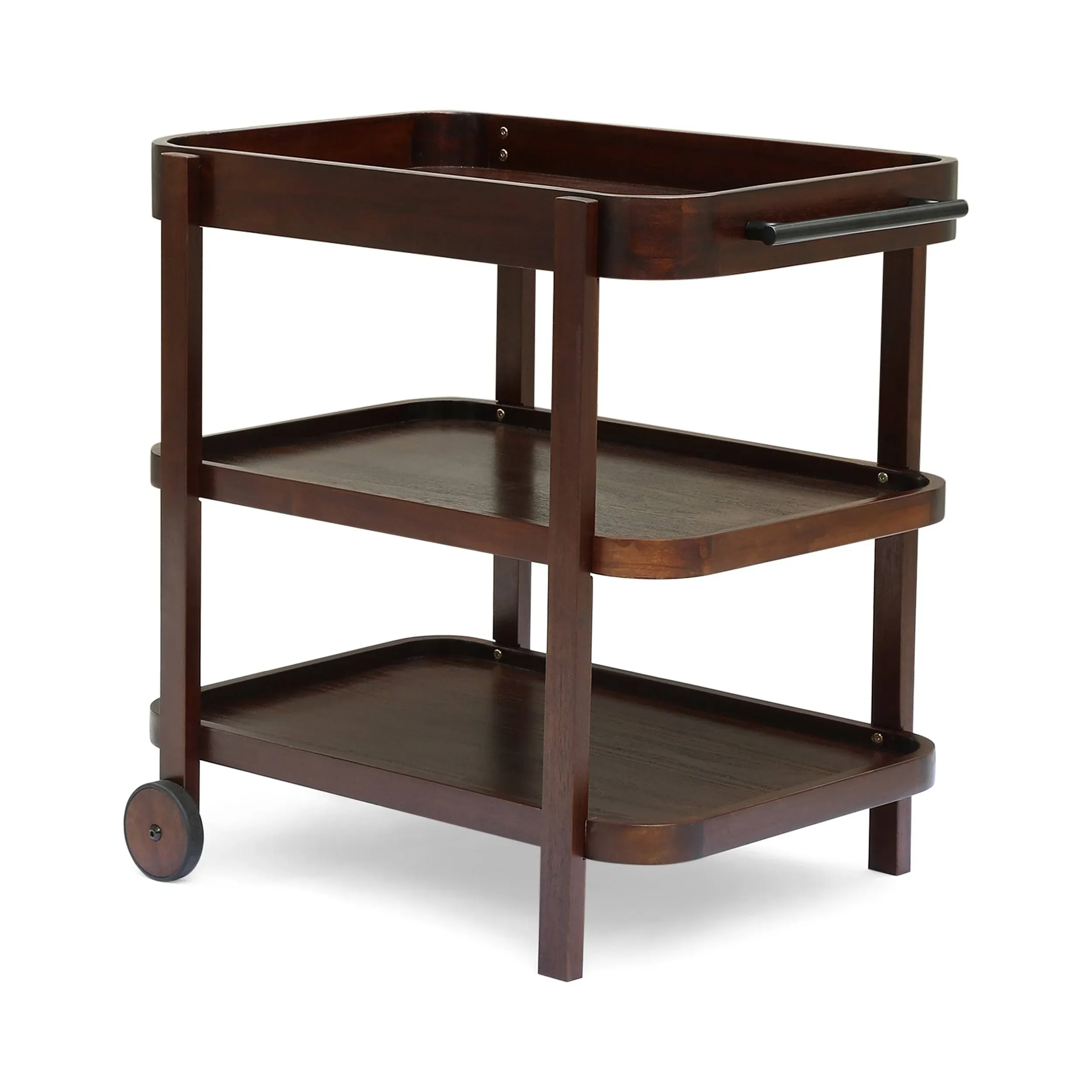 Christopher Knight Home Morse Bar Cart 3-Tiers Solid Acacia Wood Brown Mahogany Finish