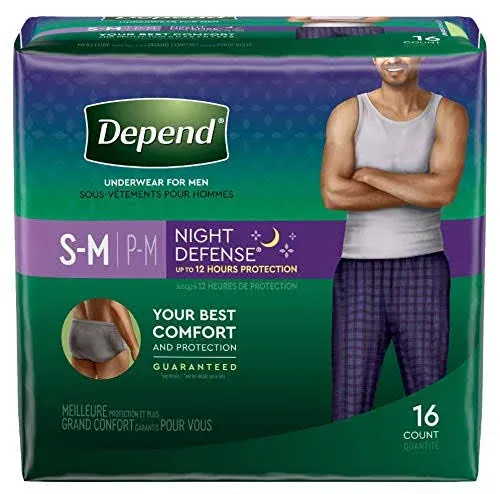 DependsMen Night Defense Underwear, Overnight, Small/Medium