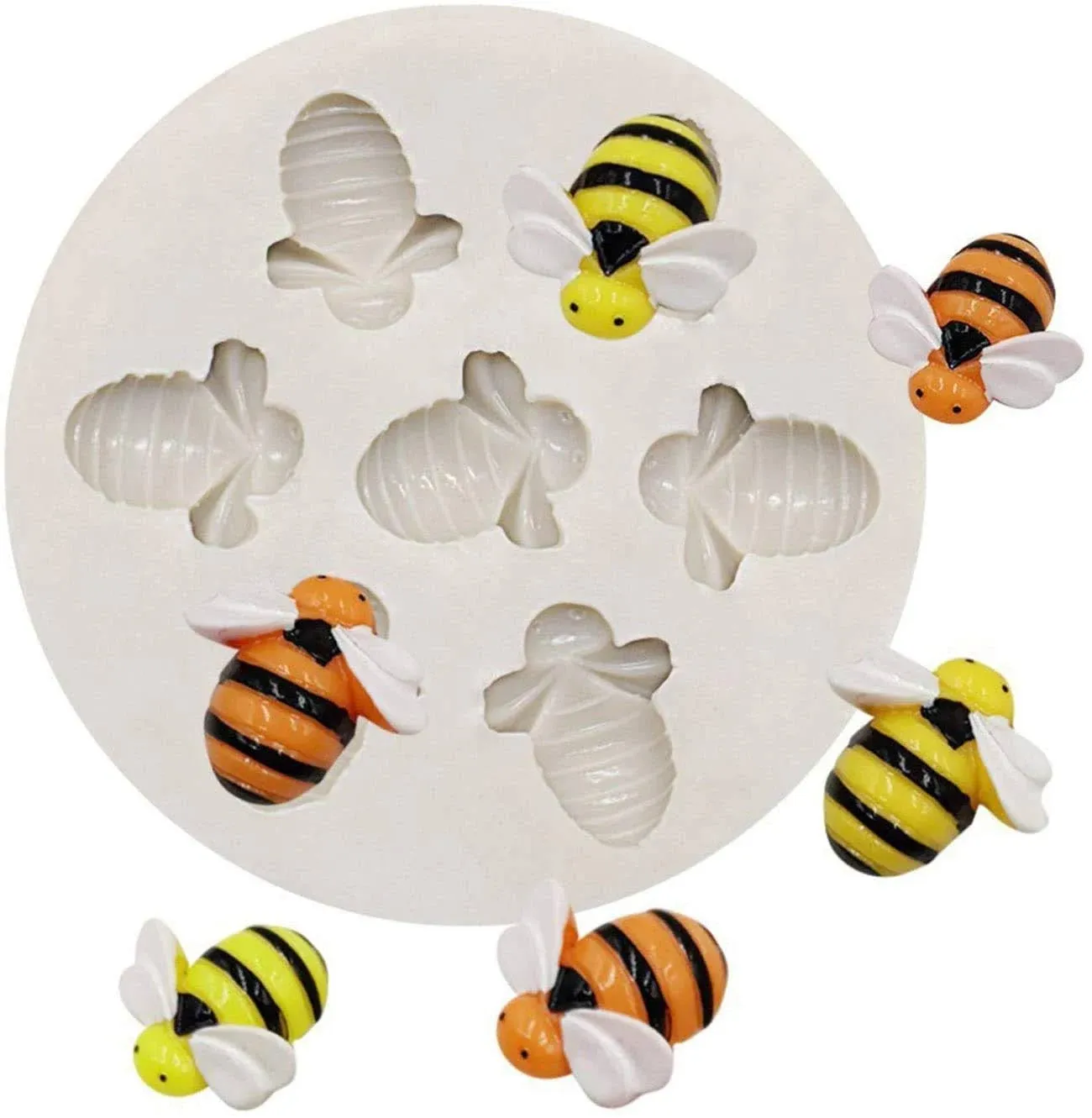 7 Cavity Bumble Bee Silicone Mold for Chocolate, DIY Soap Mould,3D Bee Day Beehive Honeycomb, Mold for Cupcake Cake Topper Decoration Fondant Mold Ice Cube Desserts Candy