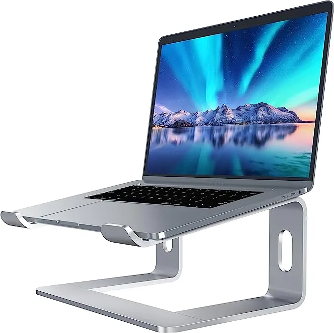 SOUNDANCE Laptop Stand, Aluminum Computer Riser, Ergonomic Laptops Elevator for Desk, Metal Holder Compatible with 10 to 15.6 Inches Notebook Computer, Black