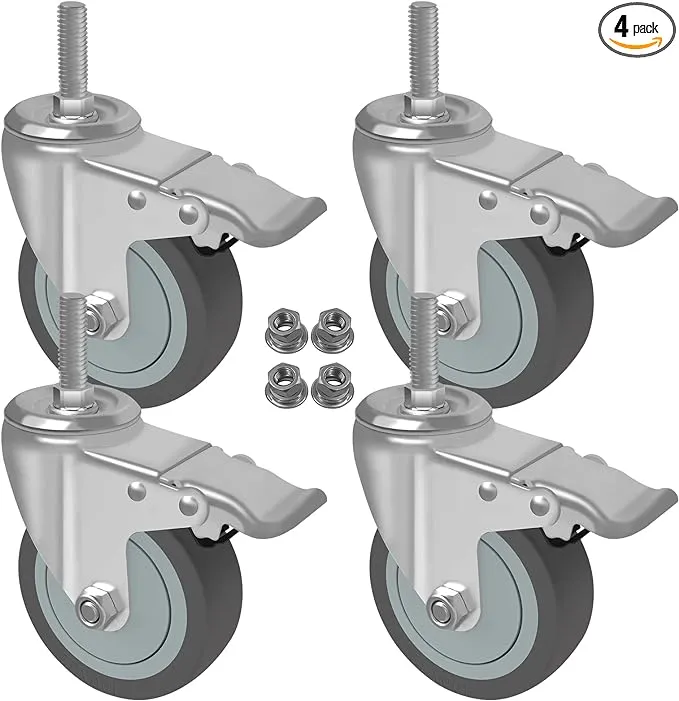 AAGUT 5 Inch Locking Swivel Casters 1/2&#034;-13 x 1.5&#034; Threaded Stem Wheels with ...