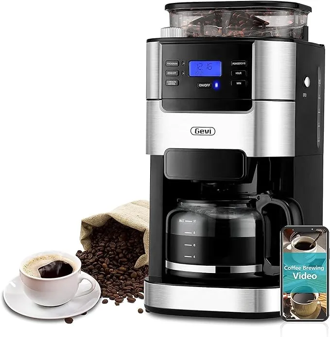 Gevi 10-Cup Programmable Grind & Brew Coffee Maker with Built-in Burr Grinder, Large 1.5L Water Tank, Keep Warm Plate