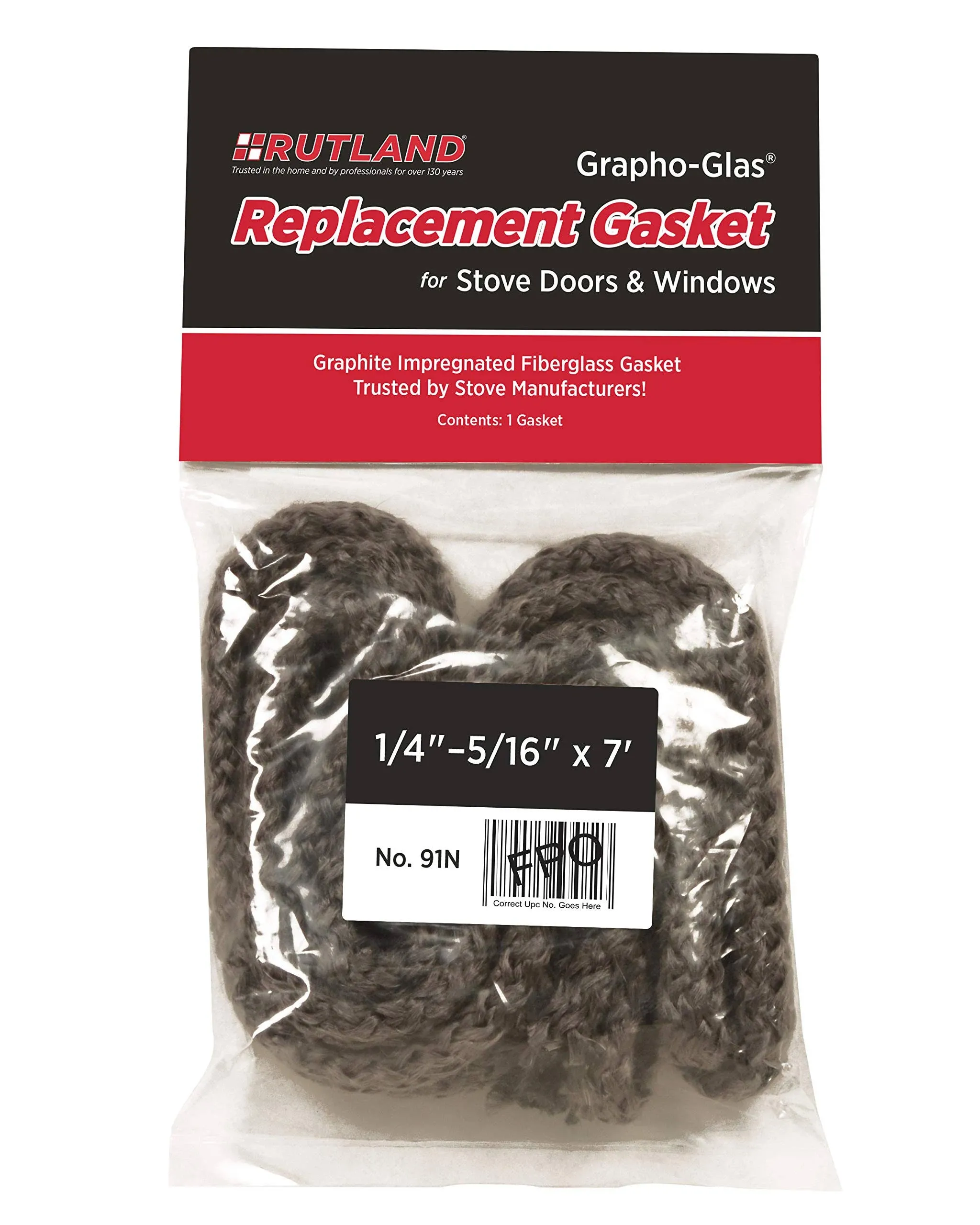 Rutland Products Rutland Grapho-Glas Woodstove Gasket Rope, 1/4 to 5/16 by 84-Inch, Black