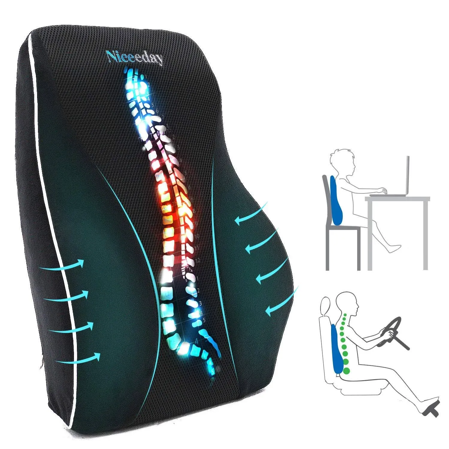 Office Chair & Car Lumbar Support Pillow for Lower Back Pain Relief