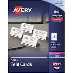 Avery Small Tent Card, White, 2 x 3 1/2, 4 Cards/Sheet, 160/Box (5302)