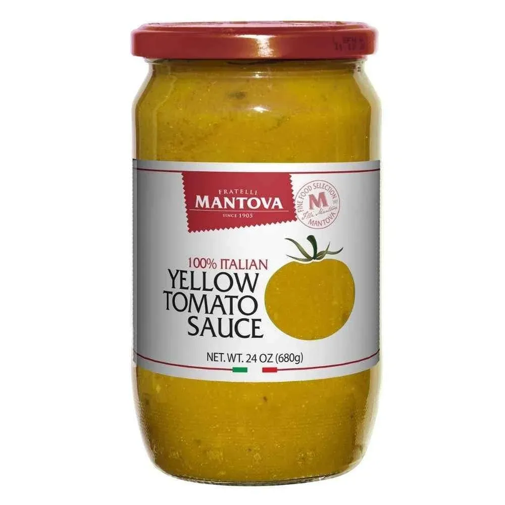 Mantova Yellow Tomato Sauce, 24 oz. (Pack of 2), Product of Italy, Yellow Tomatoes, Sweet Pulp, Low Acidity and Few Seeds, No Added Sugar, Artificial Flavoring, Coloring or Preservatives, Gluten-Free