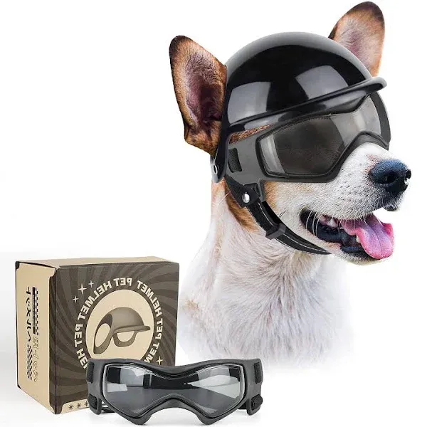 PETLESO Dog Goggles for Small Dogs with Helmet, 2Pcs Dog Sunglasses and Dog Helm