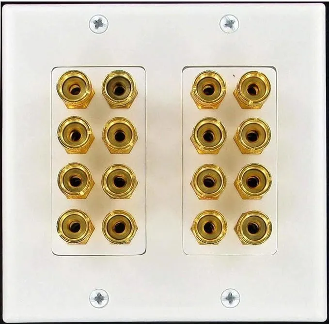 8 Speaker 16 Post Wall Plate With Gold Plated Post for Dolby Home Theater