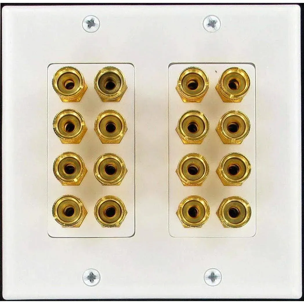 Speaker Wall Plate 16 Post for 8 Speakers and Color Coded for Home Theater System Dolby Audio Sound Our Speaker Wall Plates Provide an Easy Professional Clean Look.