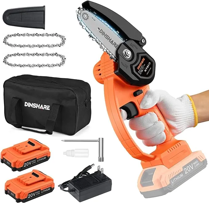 Mini Chainsaw, Cordless Electric 4 Inch Chain Saw W/ 20V 2.0Ah Battery & Charger, Safety Lock & 90° Baffle,Handheld, Lightweight & Easy Carry For Outdoor Use/Tree/Log/Branches/Wood Cutting/Trimming