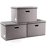 3-Pack Large Linen Collapsible Storage Bins with Lids (17.7x11.8x11.<wbr/>8 in)