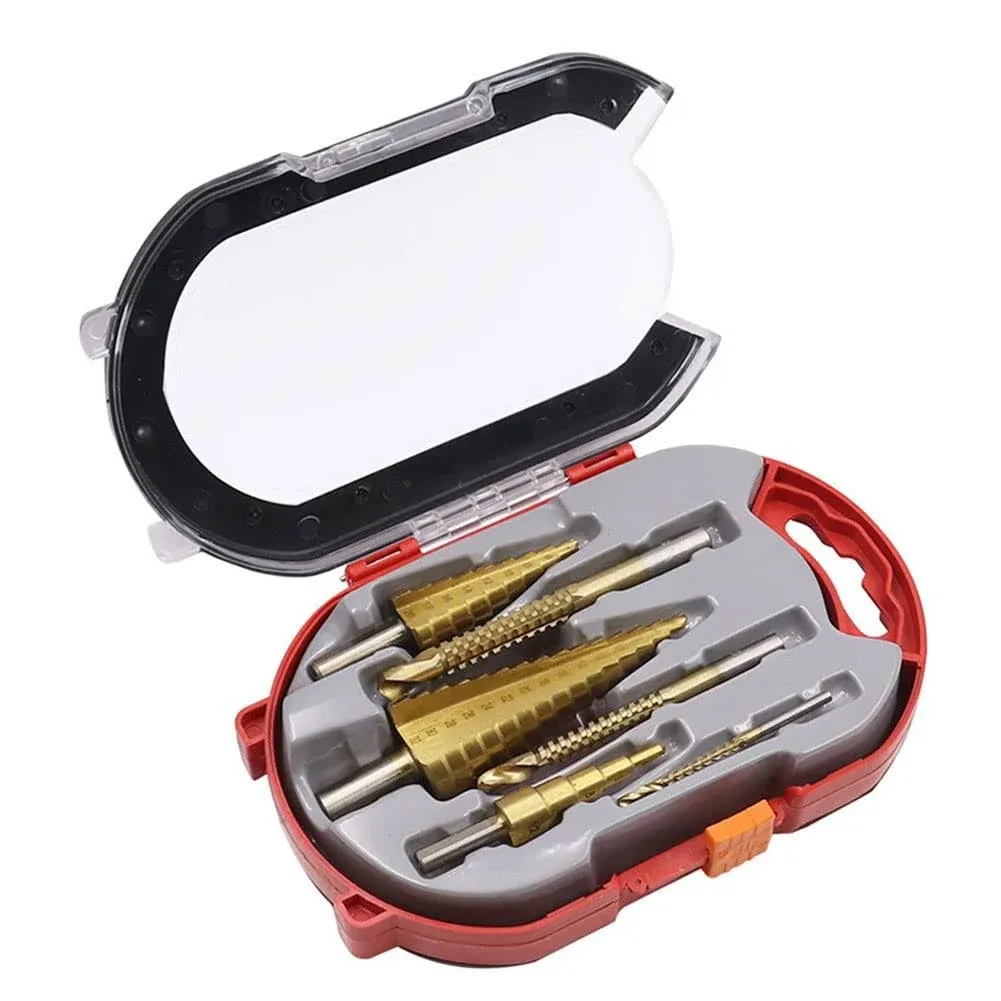 LSLANSOON 6pcs Titanium Coated Drill Bit Set, Including 3 Sizes of Step Drill Bit and 3 Sizes of Serrated Twist Drill Bit for Metal Wood Hole Drilling