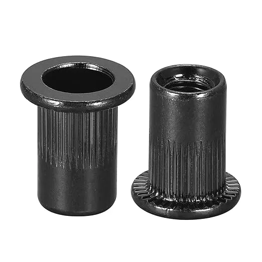 Uxcell Rivet Nuts Carbon Steel Knurled Flat Head Nut Black | Harfington, M6 / 100pcs