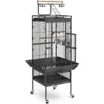 SUPER DEAL PRO 61-inch 2in1 Large Bird Cage with Rolling Stand Playtop Parrot Chinchilla Finch Cage Macaw Conure Cockatiel Cockatoo Pet House Wrought Iron Birdcage, Black