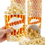 32 Oz Popcorn Buckets, Disposable Popcorn Containers (50 Count), Large Cups, Cardboard Bucket for Family Movie Night, Popcorn Tub, Vintage Bowls for Concession Stand, Carnival Supplies