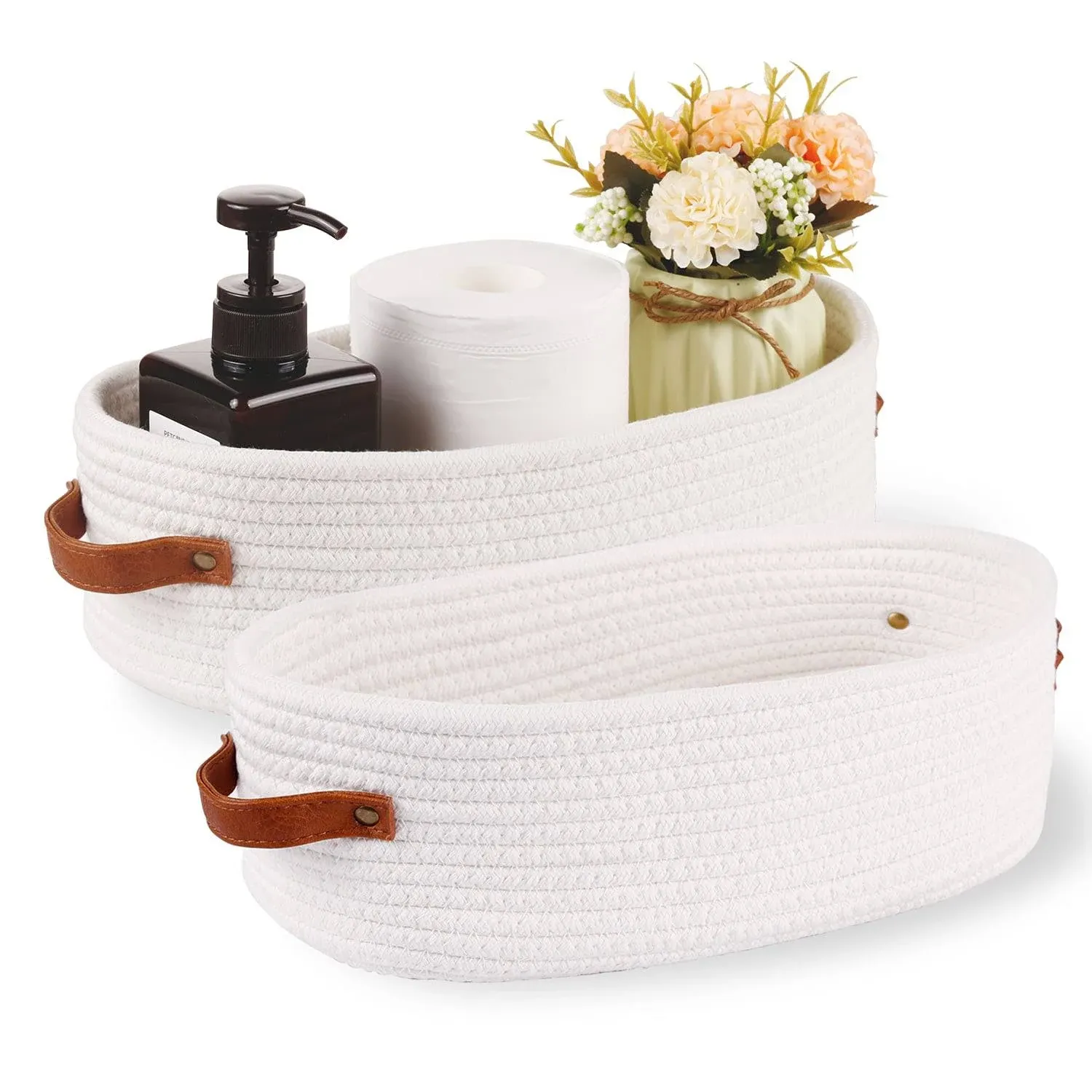 Oradrem 2 Pack Woven Storage Basket for Toilet Tank Top,Farmhouse Home Decor ...